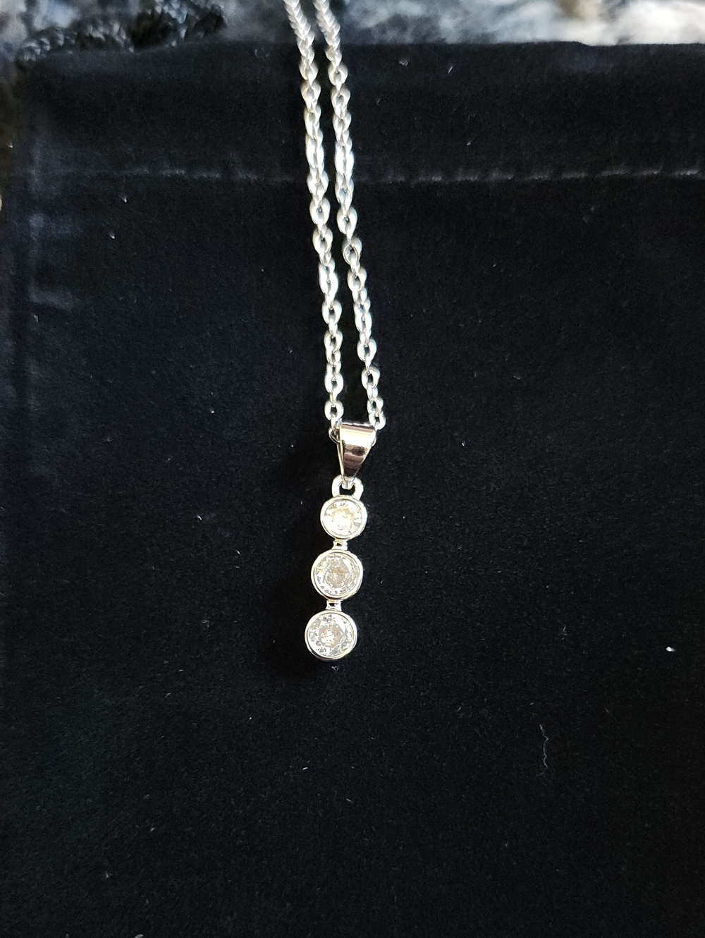 Macy's Silver Triple CZ Drop Pendant Necklace